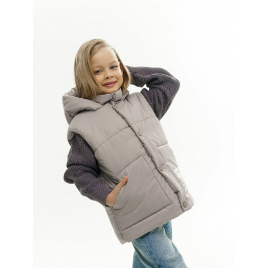 LF kids, жилет демисезонный с капюшоном, цвет серо-бежевый LF kids, жилет демисезонный с капюшоном, цвет серо-бежевый