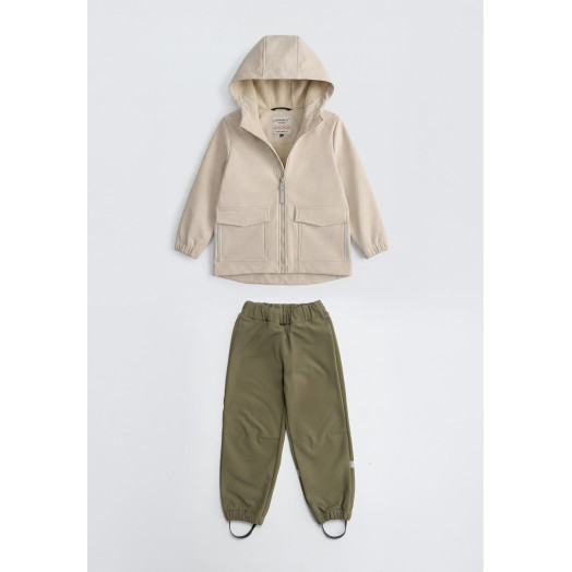 LFkids,  костюм софтшелл непромокаемый цвет молочный + оливковый