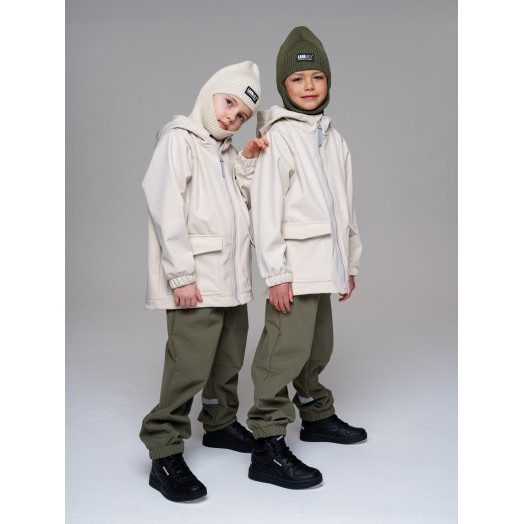 LFkids,  костюм софтшелл непромокаемый цвет молочный + оливковый